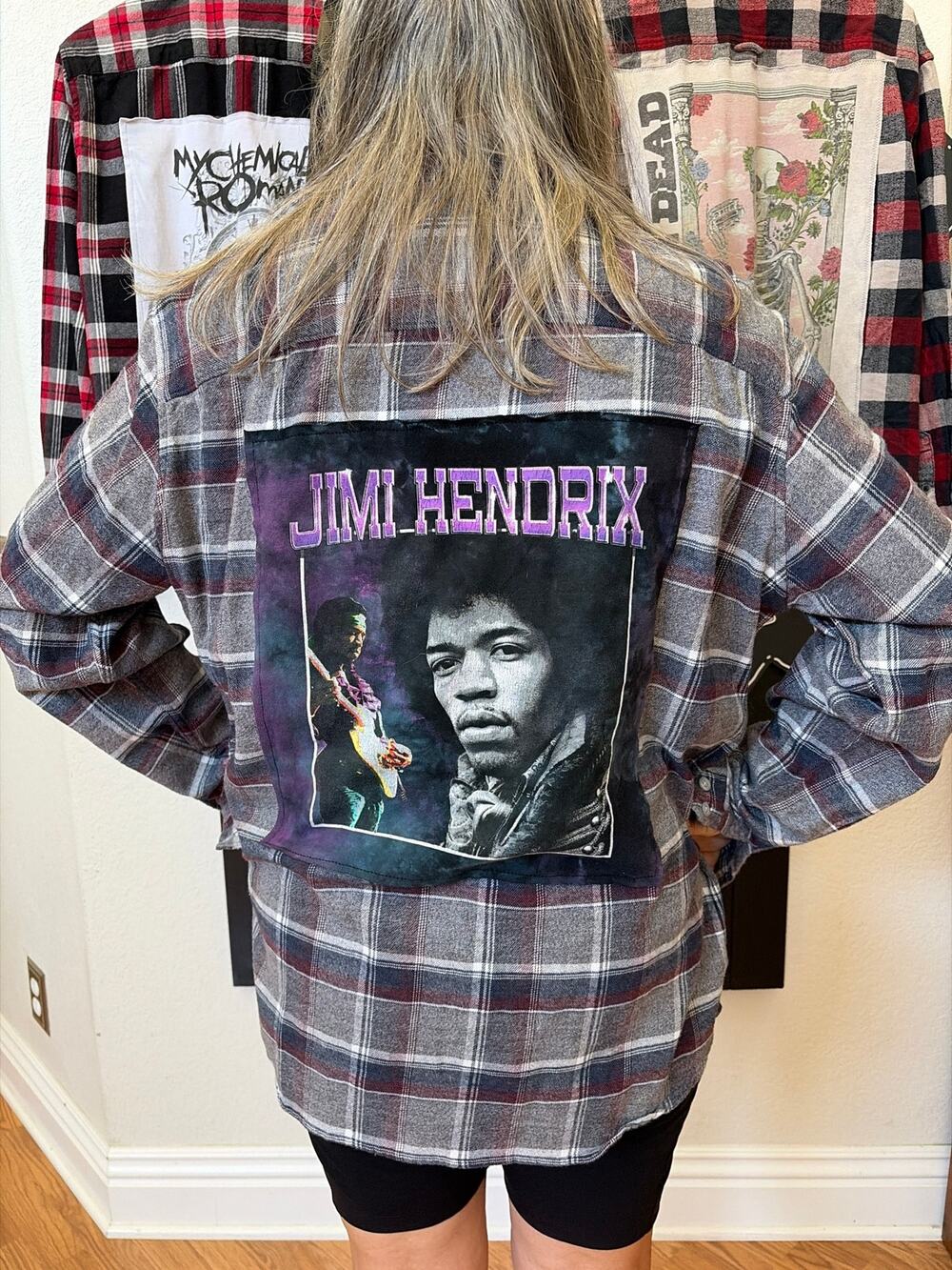 Jimi Hendrix Upcycled Flannel Shirt unisex Size XXL 2XL